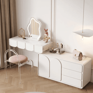 Zenith Modern Dressing Table with Sideboard Storage & LED Mirror – Elegant Cream Vanity Unit for Bedroom & Dressing Area - Sleek Furniture
