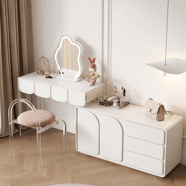 Zenith Modern Dressing Table with Sideboard Storage & LED Mirror – Elegant Cream Vanity Unit for Bedroom & Dressing Area - Sleek Furniture