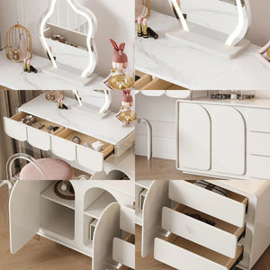Zenith Modern Dressing Table with Sideboard Storage & LED Mirror – Elegant Cream Vanity Unit for Bedroom & Dressing Area - Sleek Furniture