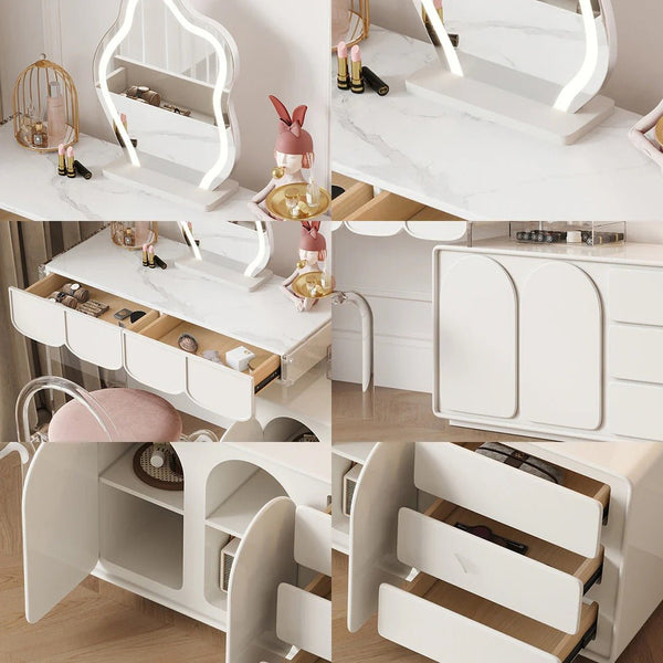 Zenith Modern Dressing Table with Sideboard Storage & LED Mirror – Elegant Cream Vanity Unit for Bedroom & Dressing Area - Sleek Furniture