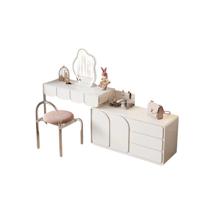 Zenith Modern Dressing Table with Sideboard Storage & LED Mirror – Elegant Cream Vanity Unit for Bedroom & Dressing Area - Sleek Furniture