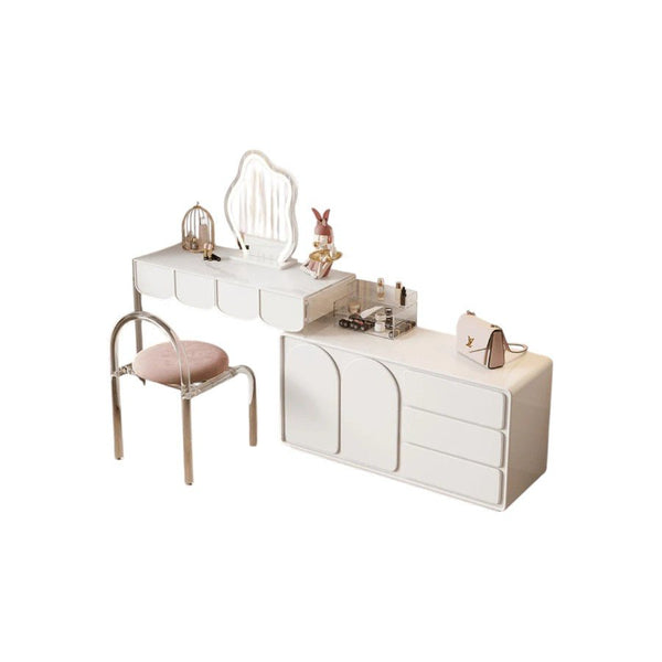 Zenith Modern Dressing Table with Sideboard Storage & LED Mirror – Elegant Cream Vanity Unit for Bedroom & Dressing Area - Sleek Furniture