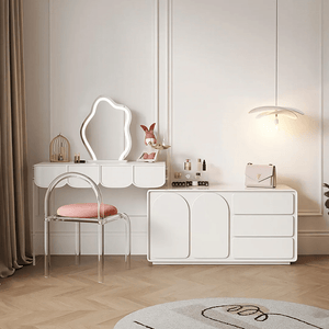 Zenith Modern Dressing Table with Sideboard Storage & LED Mirror – Elegant Cream Vanity Unit for Bedroom & Dressing Area - Sleek Furniture