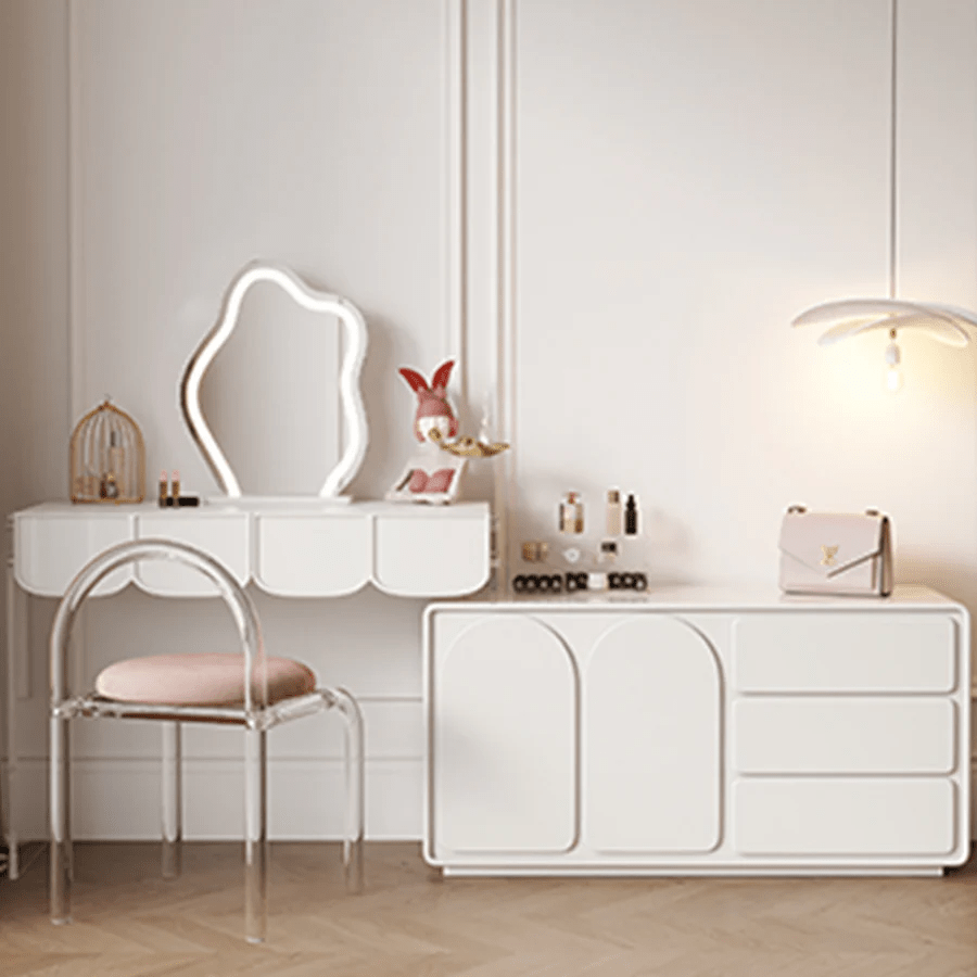 Zenith Modern Dressing Table with Sideboard Storage & LED Mirror – Elegant Cream Vanity Unit for Bedroom & Dressing Area - Sleek Furniture