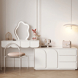 Zenith Modern Dressing Table with Sideboard Storage & LED Mirror – Elegant Cream Vanity Unit for Bedroom & Dressing Area - Sleek Furniture
