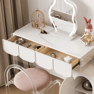 Zenith Modern Dressing Table with Sideboard Storage & LED Mirror – Elegant Cream Vanity Unit for Bedroom & Dressing Area - Sleek Furniture