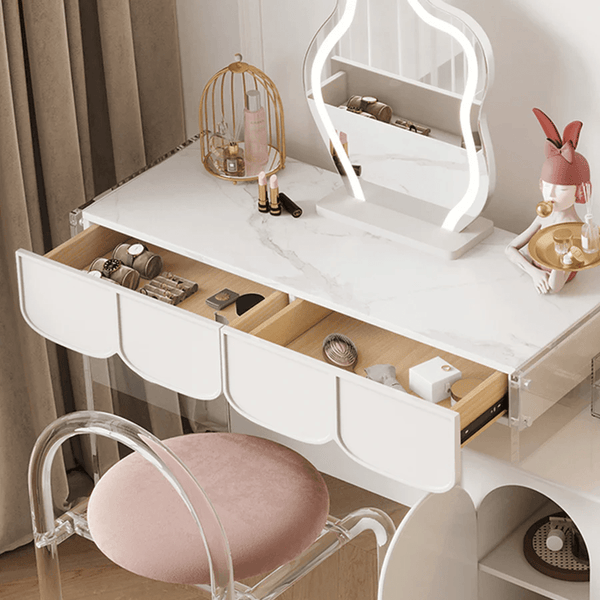Zenith Modern Dressing Table with Sideboard Storage & LED Mirror – Elegant Cream Vanity Unit for Bedroom & Dressing Area - Sleek Furniture
