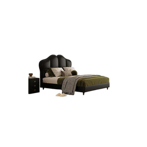 Zephyr Modern Black PU Leather Double Bed Frame with Wooden Structure for Contemporary Bedrooms - Sleek Furniture
