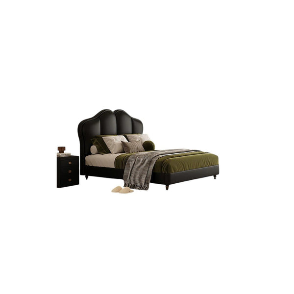 Zephyr Modern Black PU Leather Double Bed Frame with Wooden Structure for Contemporary Bedrooms - Sleek Furniture
