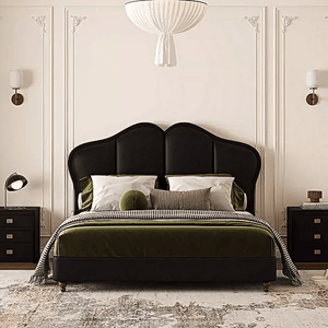 Zephyr Modern Black PU Leather Double Bed Frame with Wooden Structure for Contemporary Bedrooms - Sleek Furniture