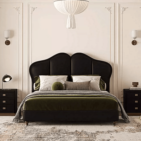 Zephyr Modern Black PU Leather Double Bed Frame with Wooden Structure for Contemporary Bedrooms - Sleek Furniture