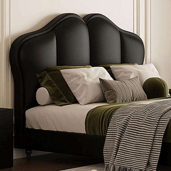 Zephyr Modern Black PU Leather Double Bed Frame with Wooden Structure for Contemporary Bedrooms - Sleek Furniture
