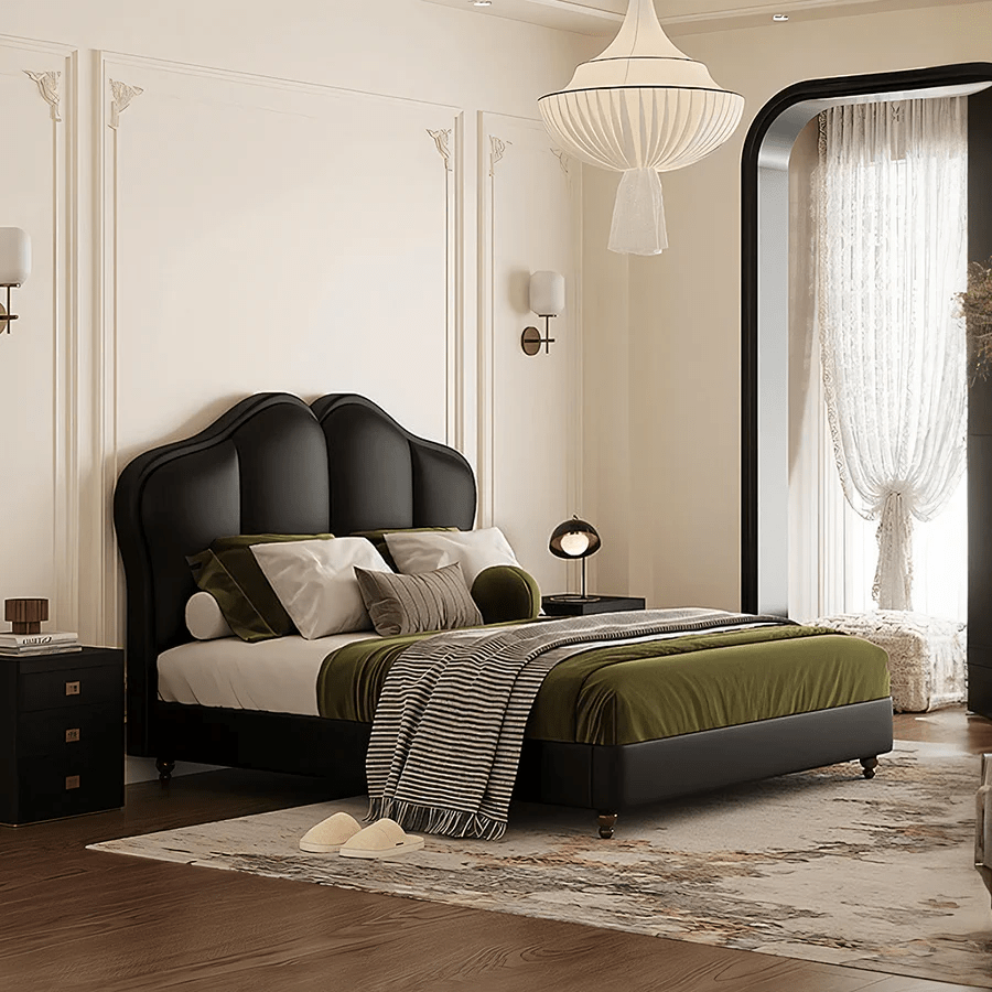 Zephyr Modern Black PU Leather Double Bed Frame with Wooden Structure for Contemporary Bedrooms - Sleek Furniture