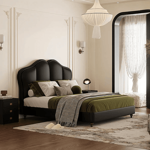 Zephyr Modern Black PU Leather Double Bed Frame with Wooden Structure for Contemporary Bedrooms - Sleek Furniture