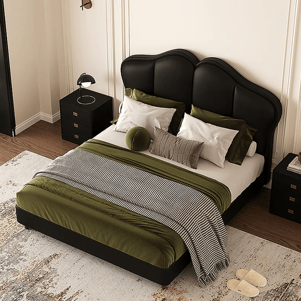 Zephyr Modern Black PU Leather Double Bed Frame with Wooden Structure for Contemporary Bedrooms - Sleek Furniture