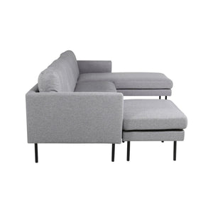 Zoom U-Sofa in Grey | Cozy Fabric Sofa Bed with Black Metal Legs