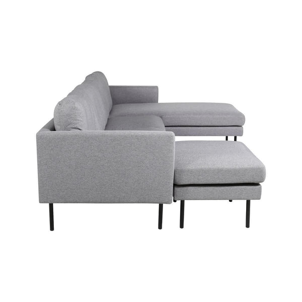 Zoom U-Sofa in Grey | Cozy Fabric Sofa Bed with Black Metal Legs
