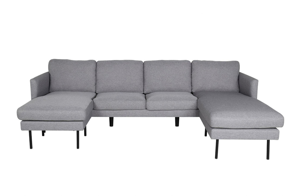 Zoom U-Sofa in Grey | Cozy Fabric Sofa Bed with Black Metal Legs