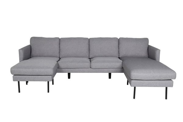 Zoom U-Sofa in Grey | Cozy Fabric Sofa Bed with Black Metal Legs