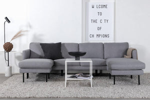 Zoom U-Sofa in Grey | Cozy Fabric Sofa Bed with Black Metal Legs