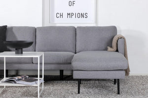 Zoom U-Sofa in Grey | Cozy Fabric Sofa Bed with Black Metal Legs