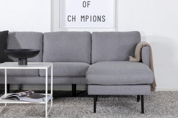 Zoom U-Sofa in Grey | Cozy Fabric Sofa Bed with Black Metal Legs
