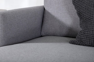 Zoom U-Sofa in Grey | Cozy Fabric Sofa Bed with Black Metal Legs