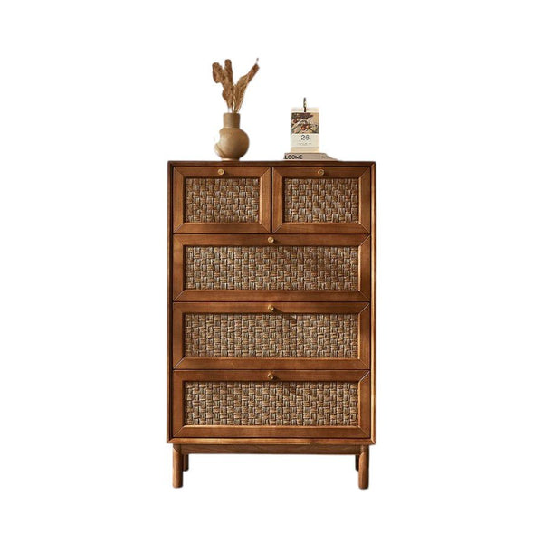 Zulu Art Deco Sideboard Cabinet – Solid Wood Storage Unit with Twisted Paper Cord Doors, Walnut & Light Oak Finish, Modern Mid - Century Buffet Cabinet - Sleek Furniture